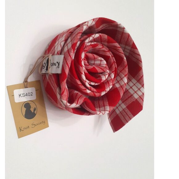 Knot Society 100% Cotton Red White Tartan Houston Men's Tie NWT - Picture 5 of 9